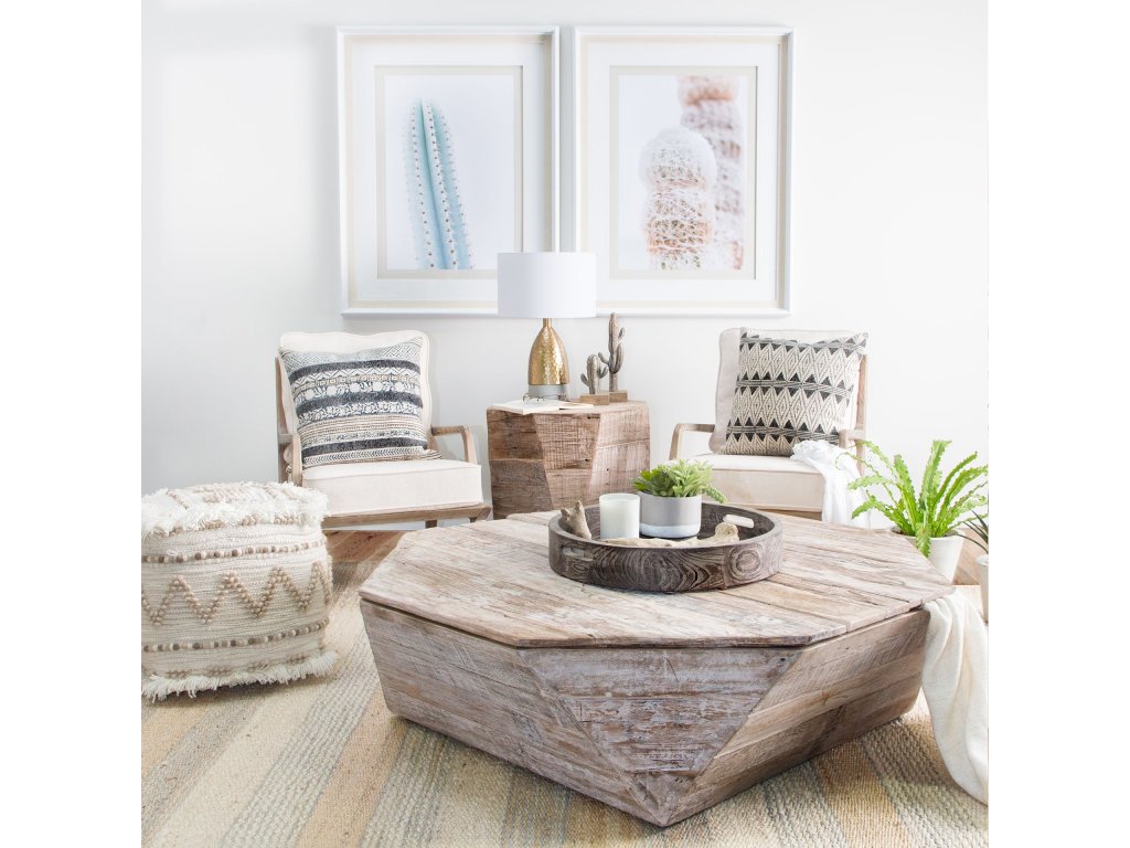 Octagonal Reclaimed Wood End/Side Table w/ Storage - Alternative View