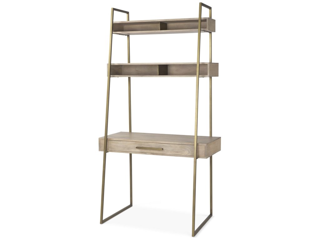 42.0L x 25.0W x 78.0H Light Brown Wood w/Gold Metal Office Desk