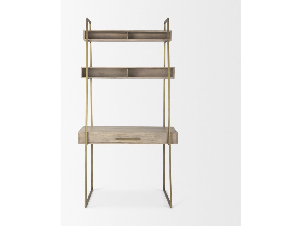 42.0L x 25.0W x 78.0H Light Brown Wood w/Gold Metal Office Desk