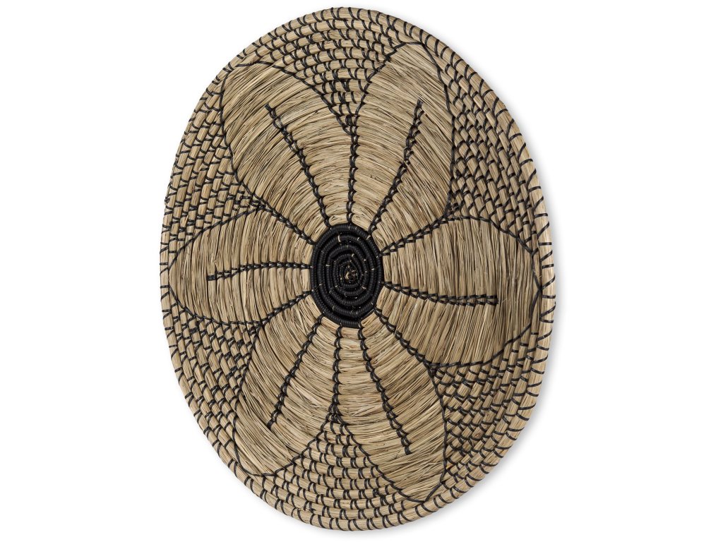 24.0L x 24.0W x 3.5 Light Brown Seagrass w/Black String Round Wall Hanging Plate
