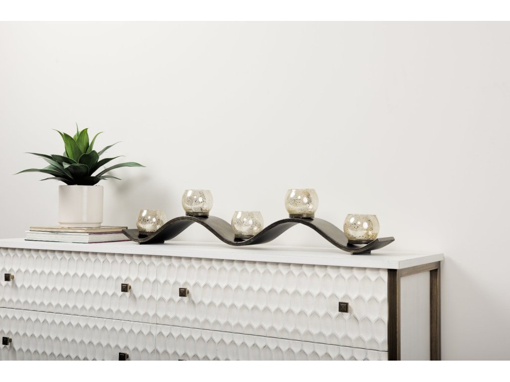 Copper Metal Five Hurricane Glass Holder Table Candle Holder