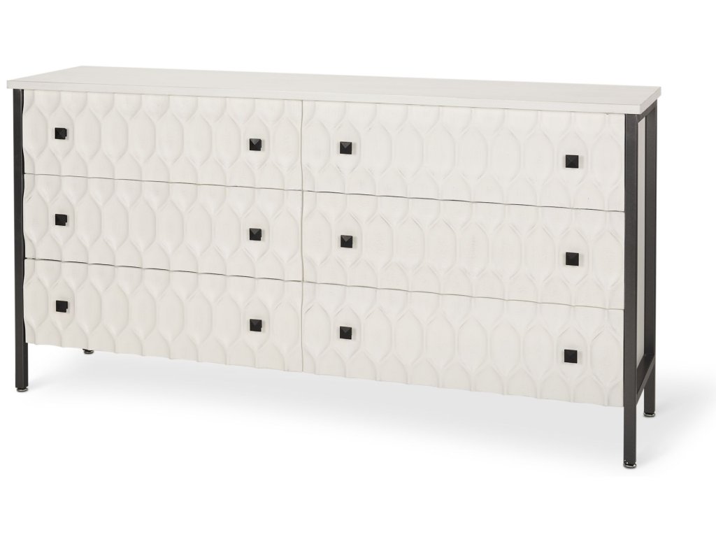 White Fir Veneer w/ Gray Metal 6-Drawer Sideboard