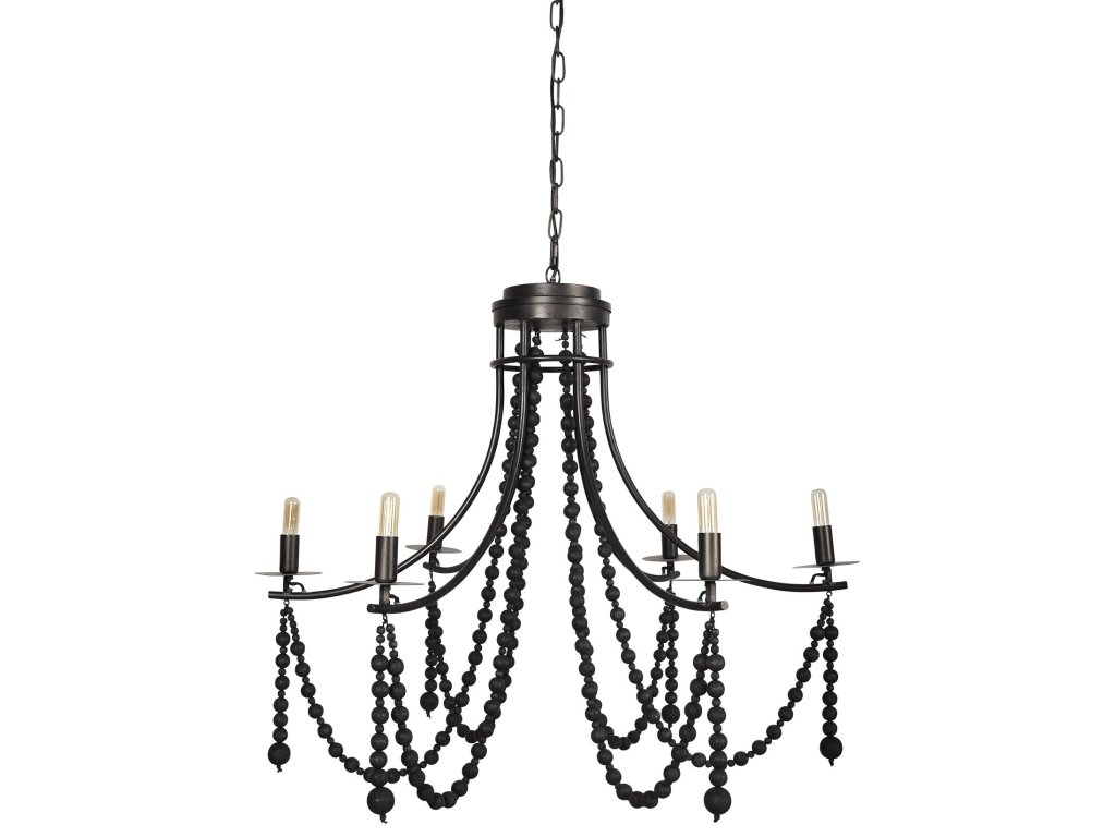 Black Wood Bead and Metal Chandelier
