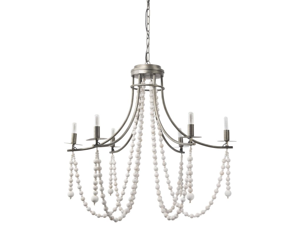 White Wood Bead and Metal Chandelier