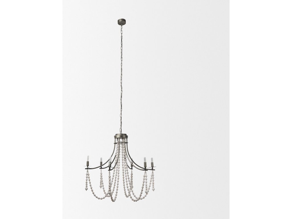 White Wood Bead and Metal Chandelier
