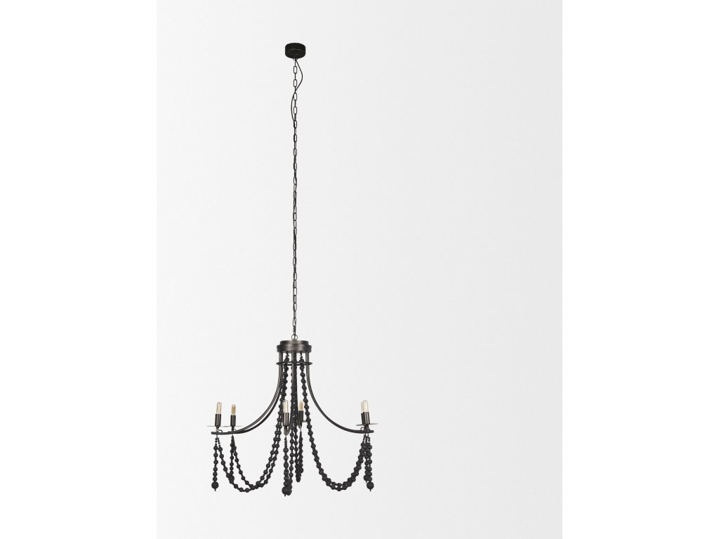 Black Wood Bead and Metal Chandelier