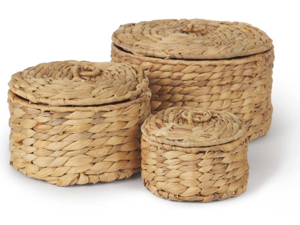 Set of 3 Nesting Water Hyacinth Boxes With Lids