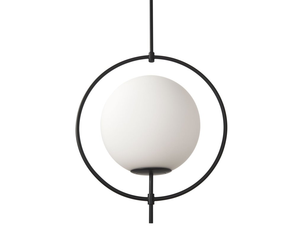 Frosted Glass Globe Set In Matte Black Metal Pendant Ceiling Light