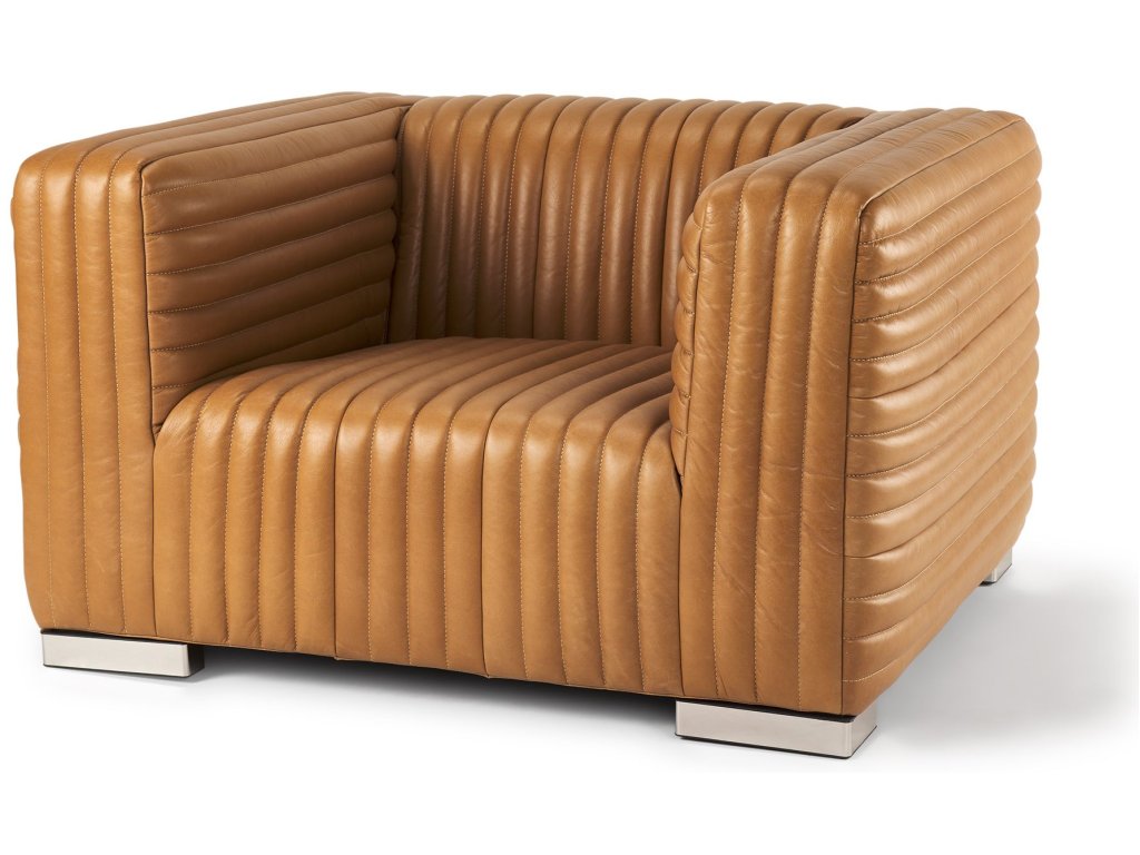 Cognac Leather Upholstered Arm Chair