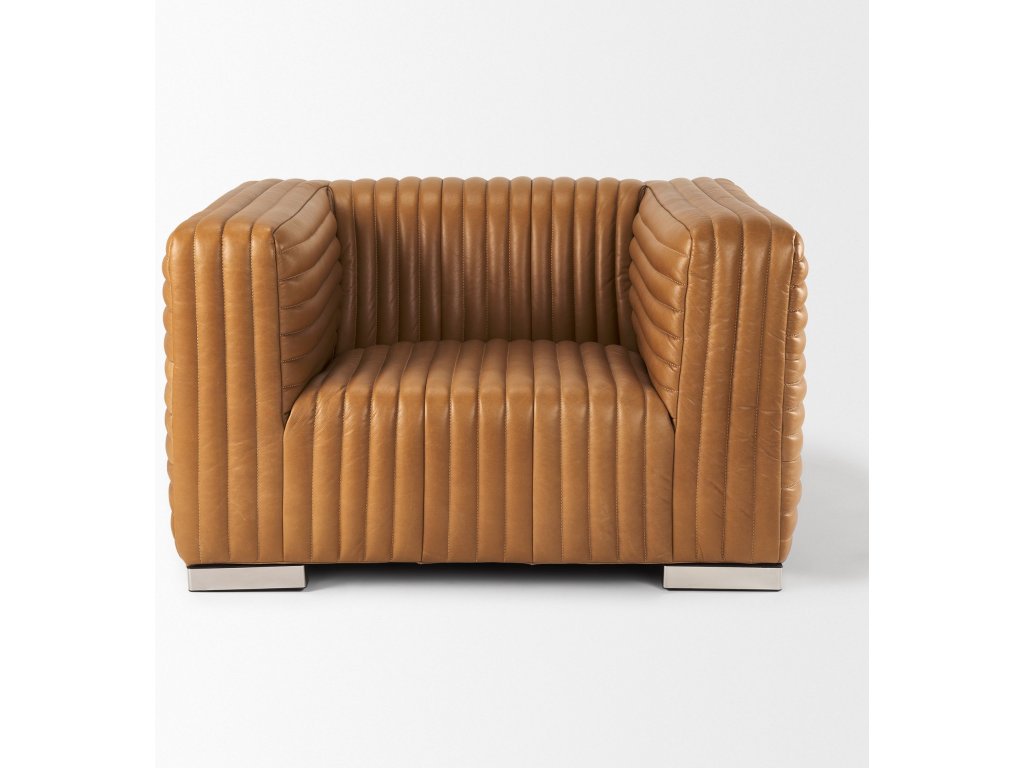 Cognac Leather Upholstered Arm Chair