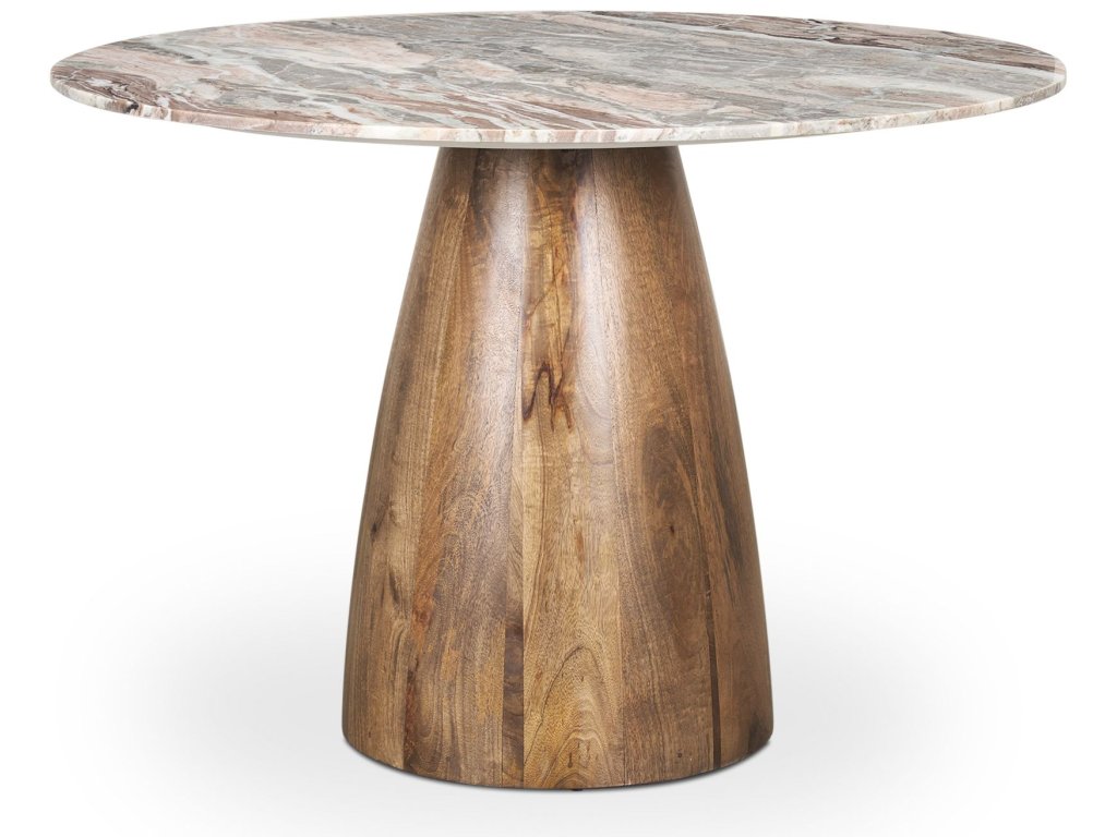 Round Medium Brown w/ Pink Marble Pedestal Dining Table