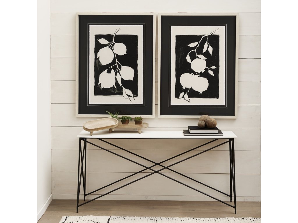 Marble Top w/ Black Iron Base Console Table