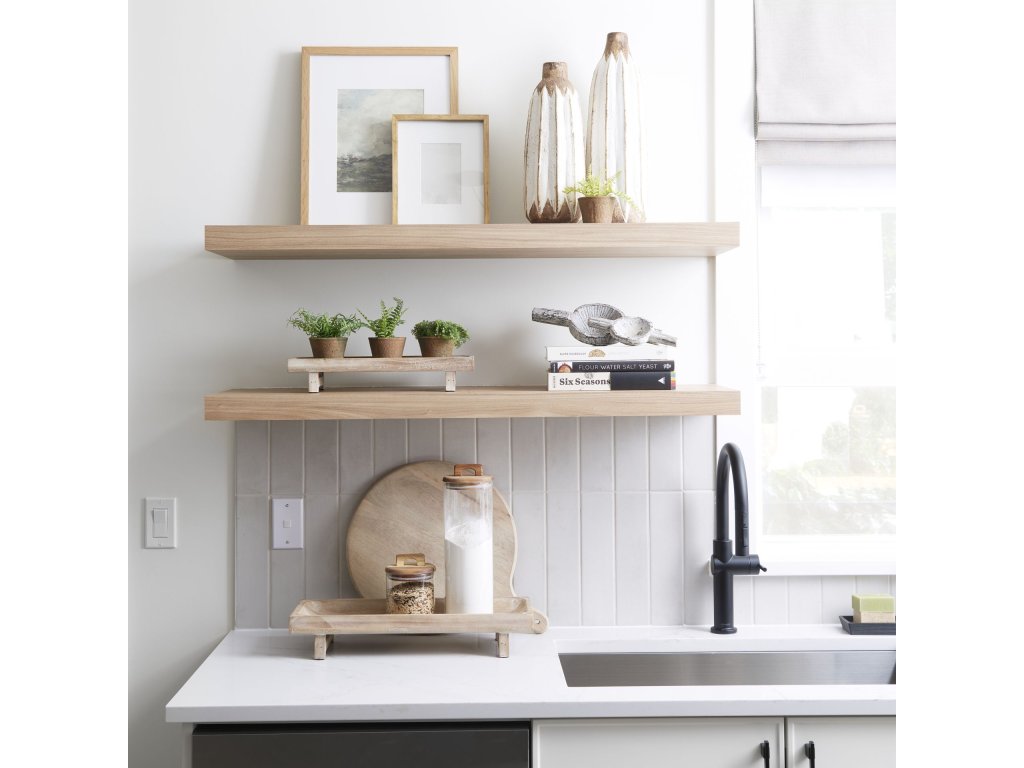 Set of 2 Rectangular White Washed Wood Trays