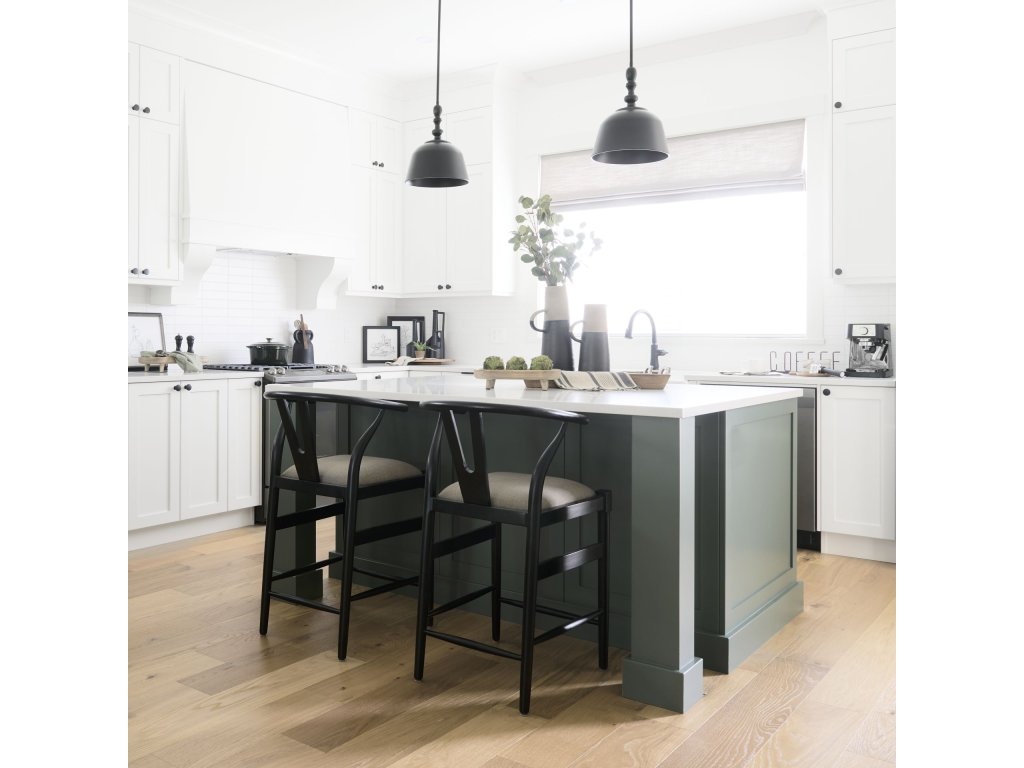 Black Wood Frame w/ Gray Upholstered Seat Counter Stool