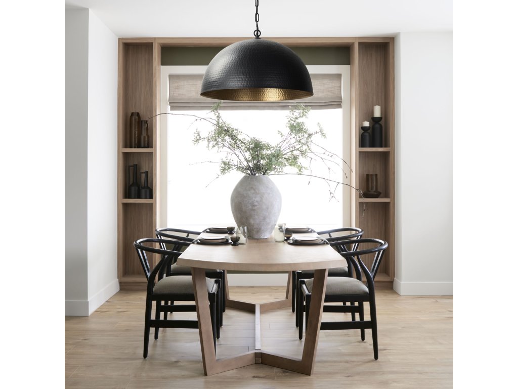 36" Round Matte Black Hammered Metal Dome Pendant Light