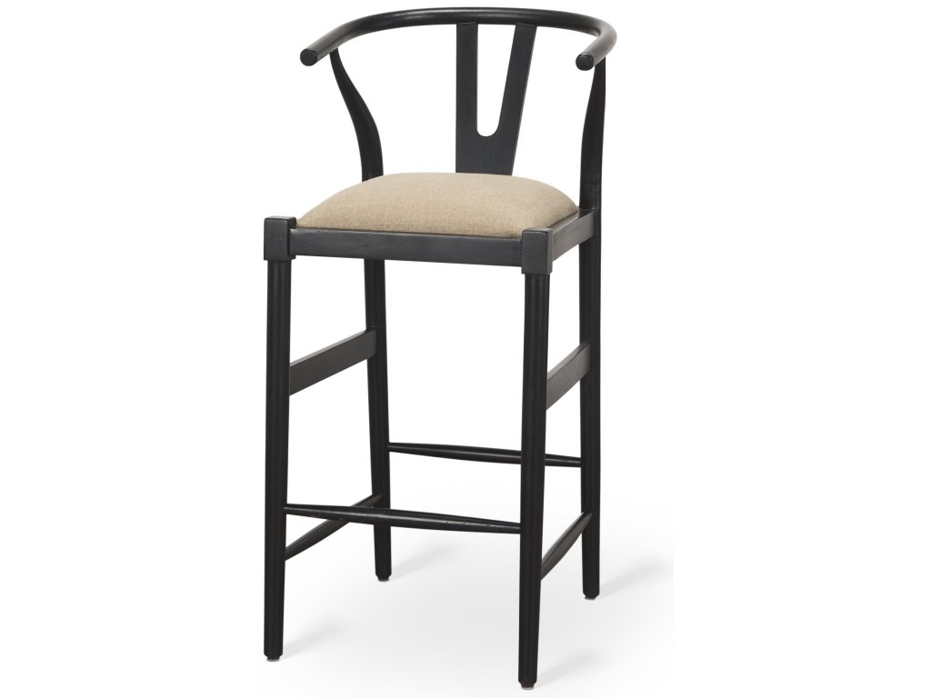 Black Wood Frame w/ Gray Upholstered Seat Bar Stool