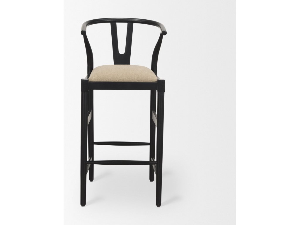 Black Wood Frame w/ Gray Upholstered Seat Bar Stool