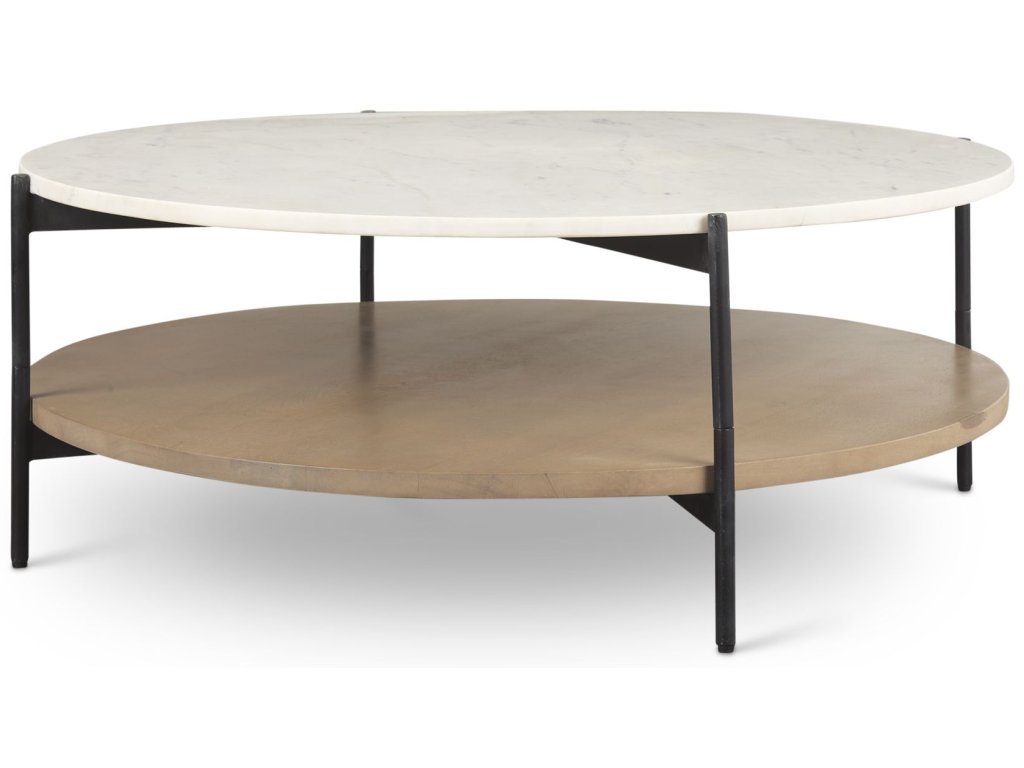 Marble Top w/ Brown Wood Shelf Round Coffee Table
