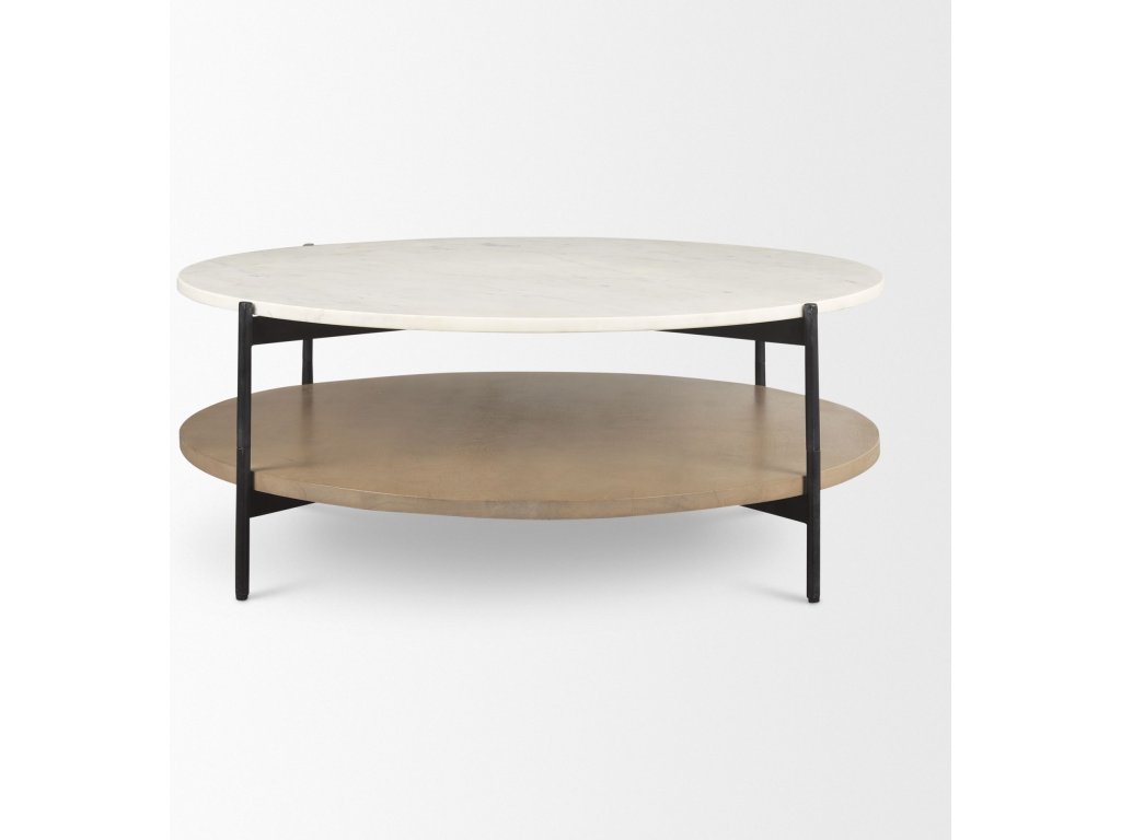 Marble Top w/ Brown Wood Shelf Round Coffee Table - Alternative View