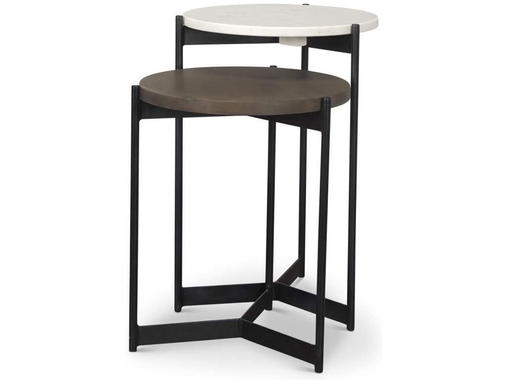 Marble & Dark Brown Wood Tabletop Nesting End/Side Tables