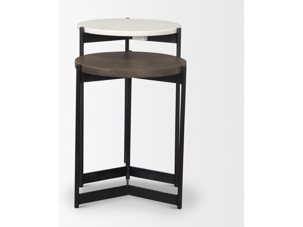 Marble & Dark Brown Wood Tabletop Nesting End/Side Tables
