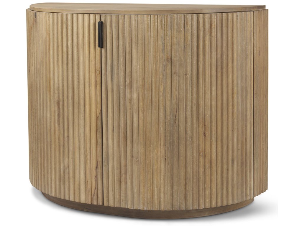 Fluted Light Brown Wood 2-Door Accent Cabinet