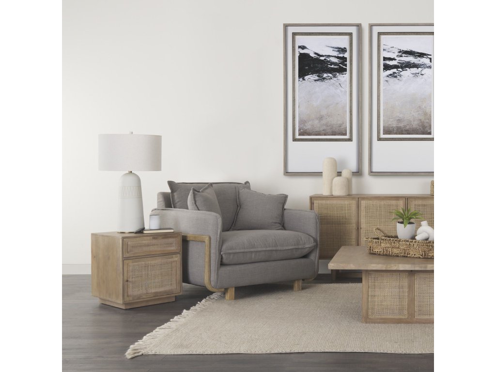 Light Brown Wood w/ Cane Accent Table