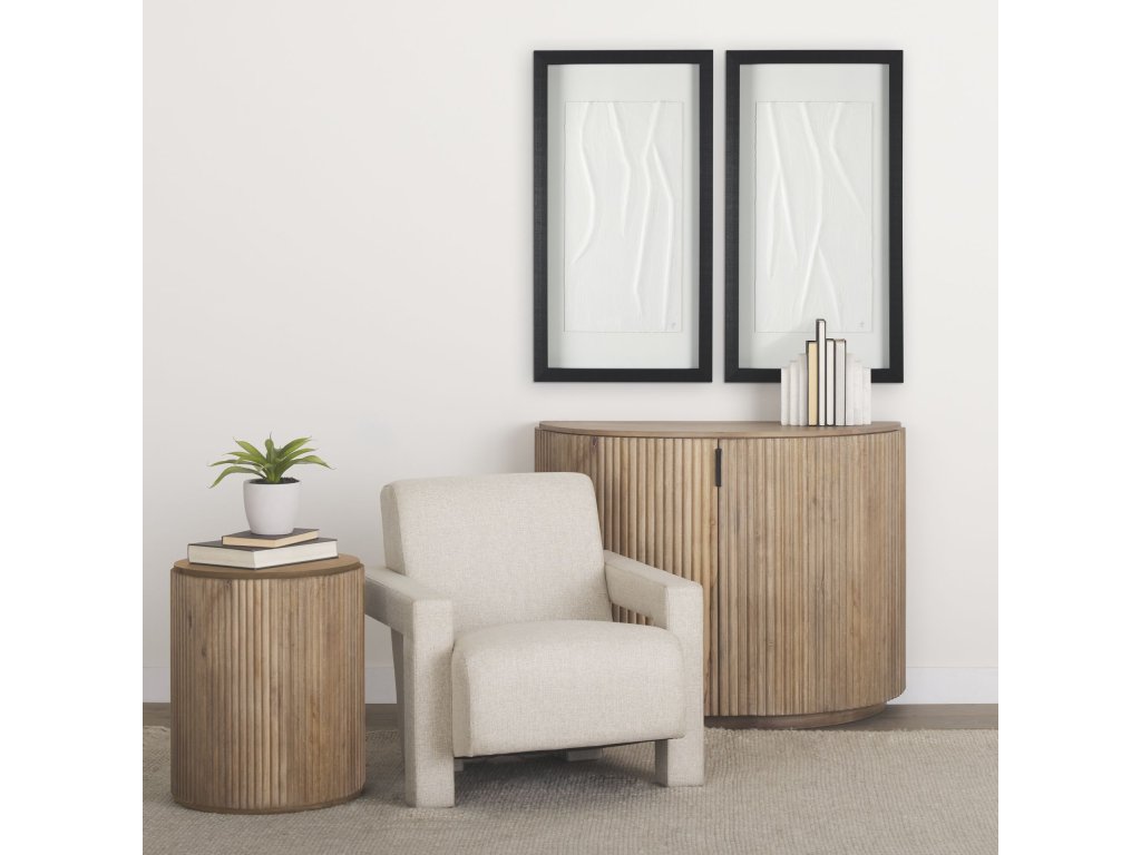 Fluted Light Brown Wood 2-Door Accent Cabinet
