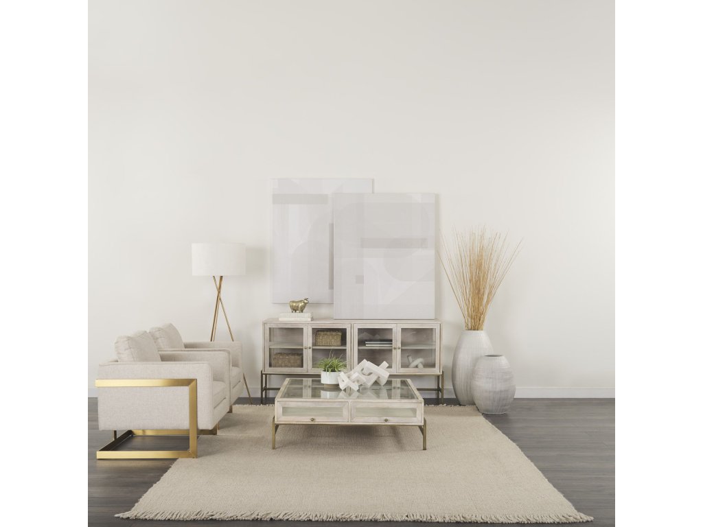 70L x 18W x 32H White Wood w/ Gold Metal Base 4 Door Glass Cabinet Sideboard - Alternative View