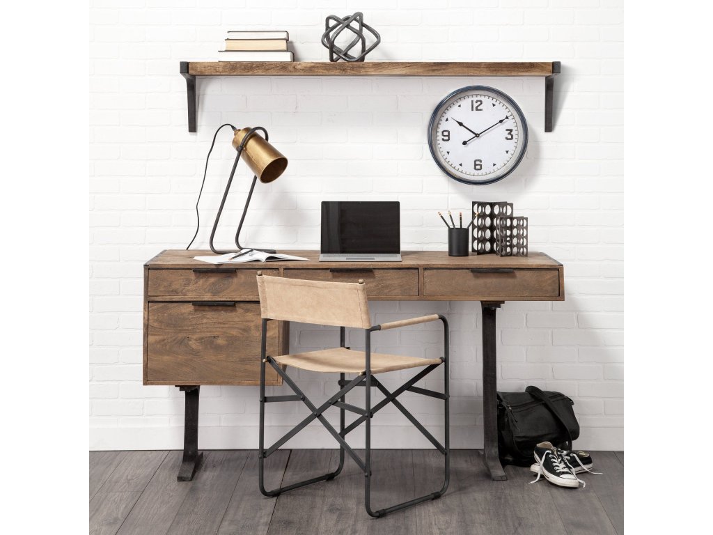 I 58.0L x 11.0W x 11.0H Brown Wood w/Black Metal Wall Shelf - Alternative View