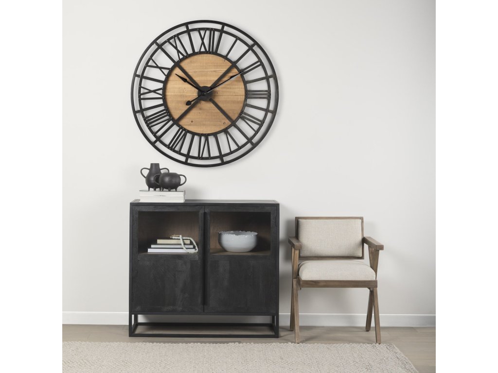 42.1L x 2.6W x 42.1H Black Iron w/Wood Round Wall Clock - Alternative View