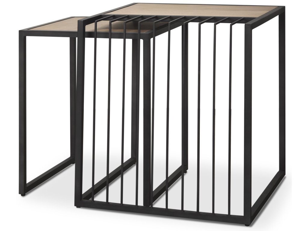 Black Metal w/ Light Wood Nesting End/Side Table