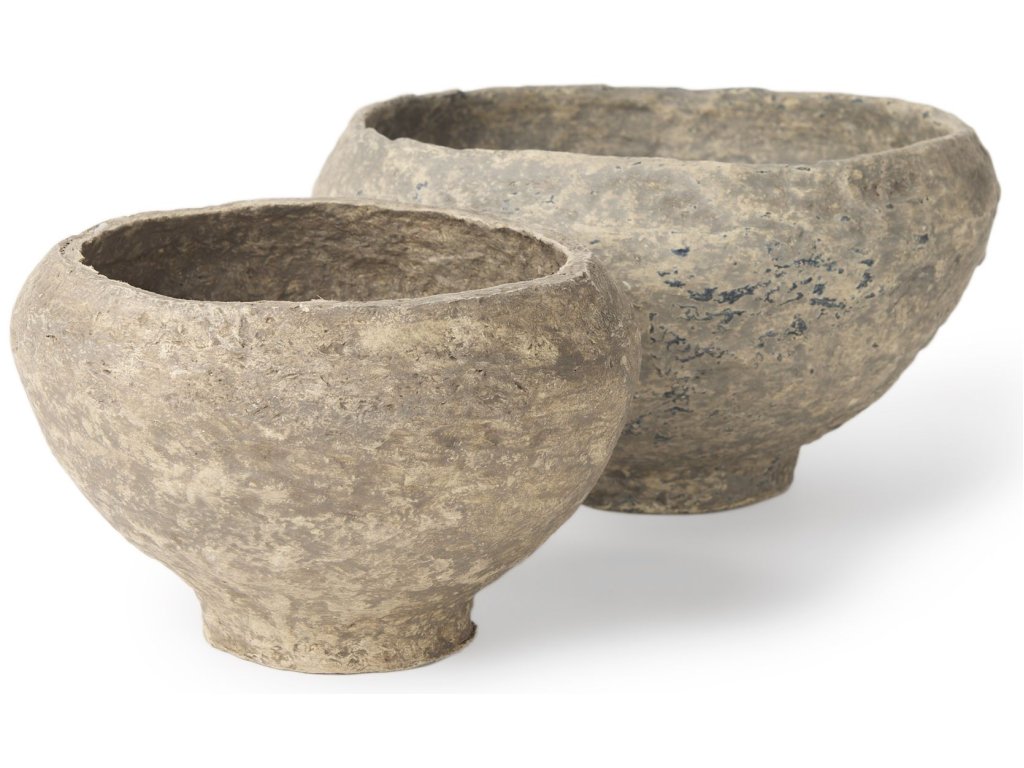 Set of 2 Gray Paper Mache Half-Pot Bowls