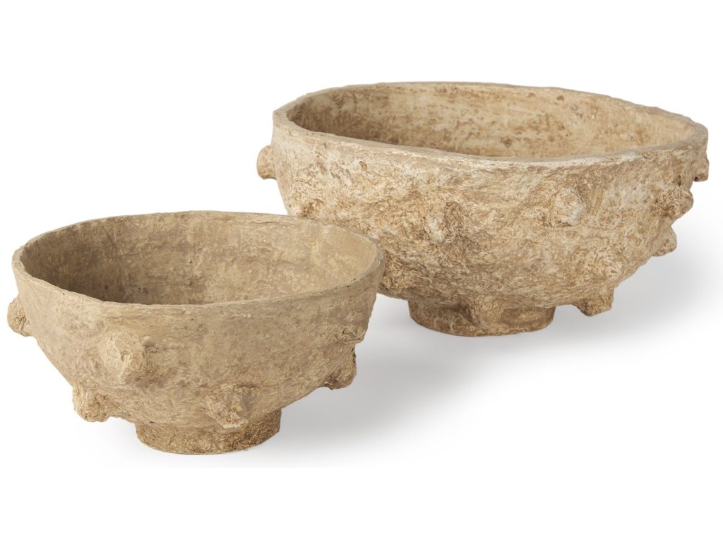 Set of 2 Beige Paper Mache Spiked Bowls