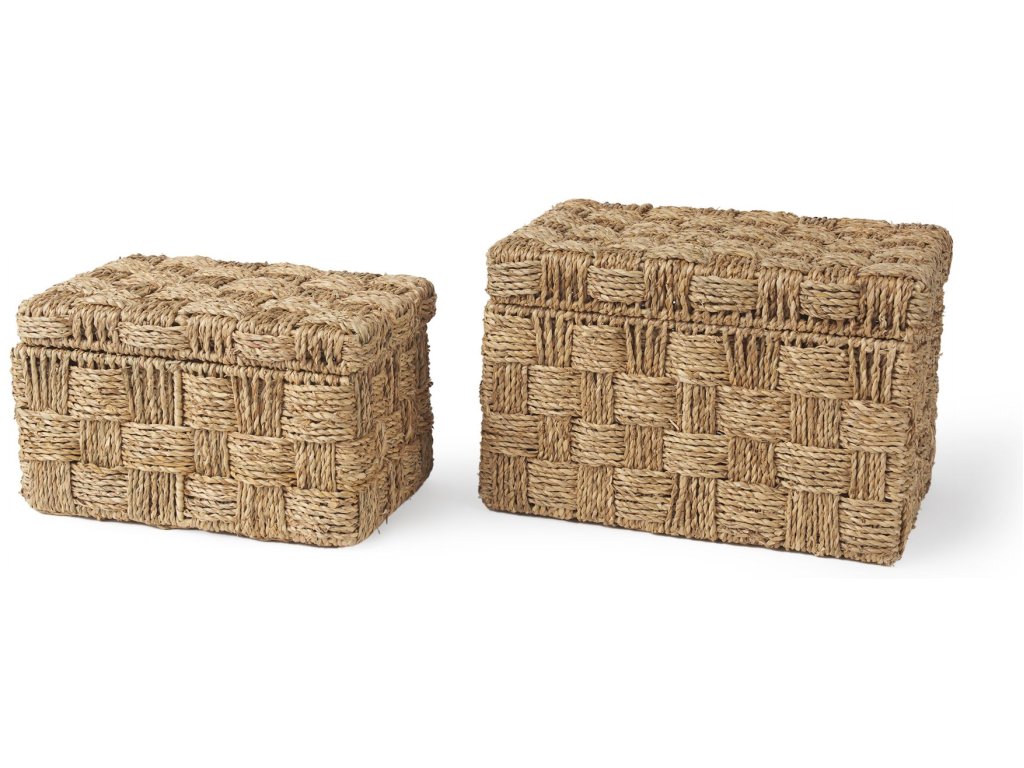 Set of 2 Seagrass Boxes With Lids