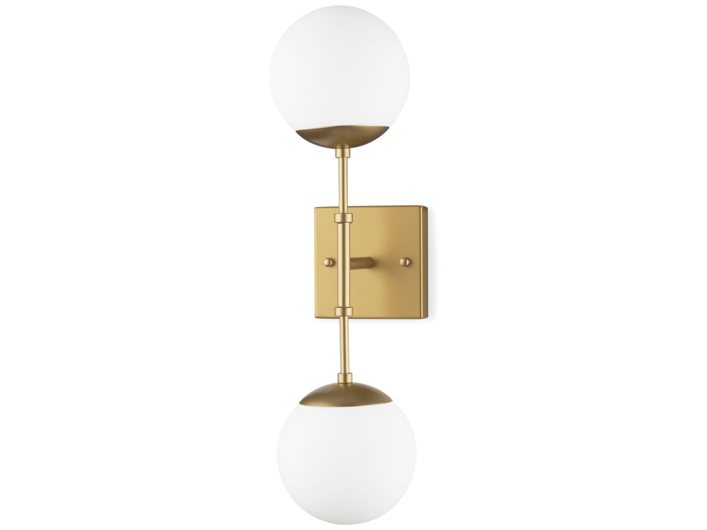 Brushed Gold Metal w/ Frosted Glass Globes 2-Light Wall Sconce