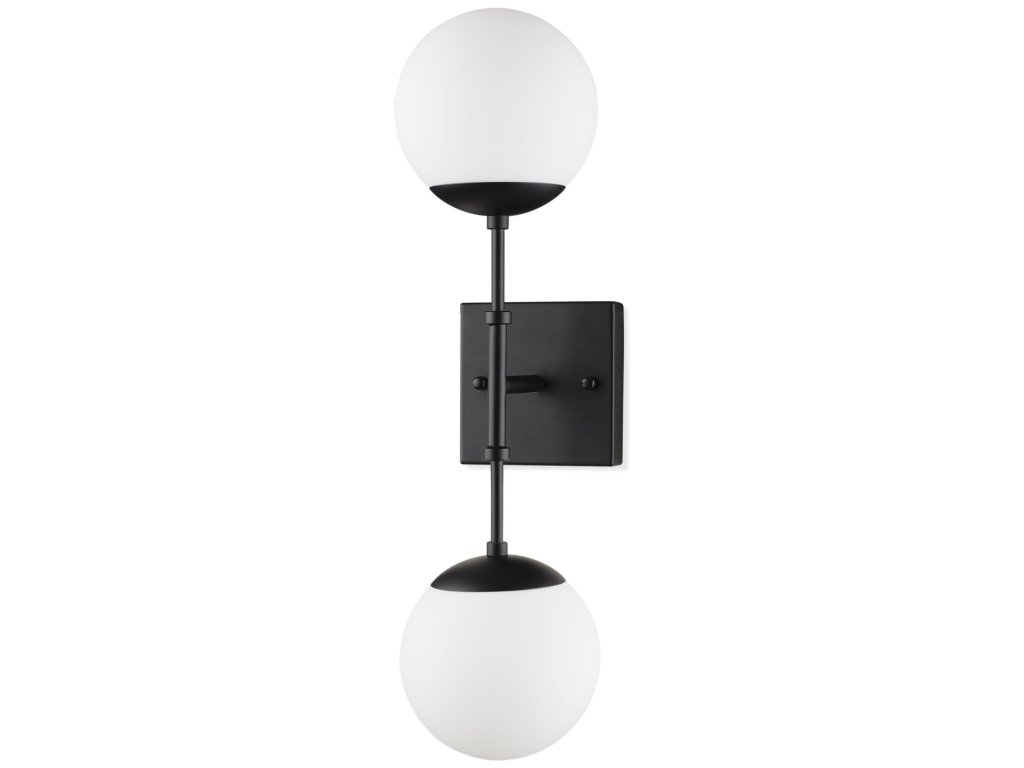 Matte Black Metal w/ Frosted Glass Globes 2-Light Wall Sconce