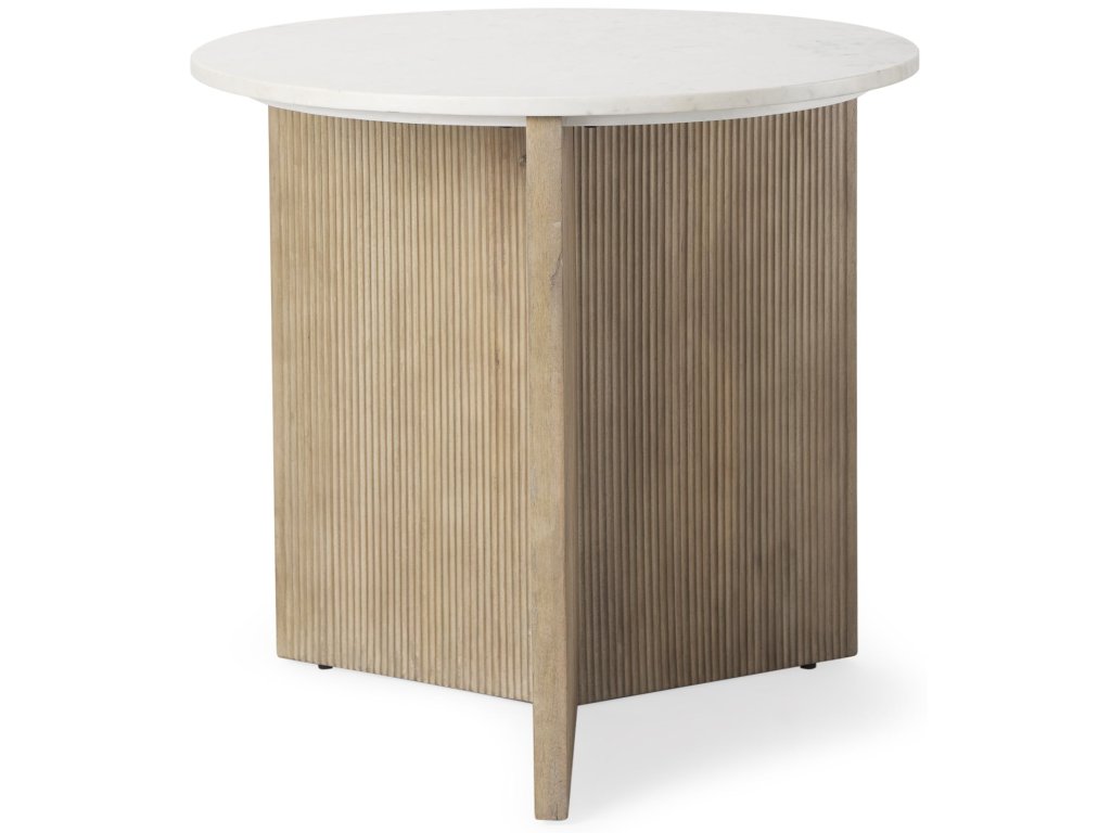 Marble Tabletop w/ Fluted Light Wood Base Foyer Accent Table