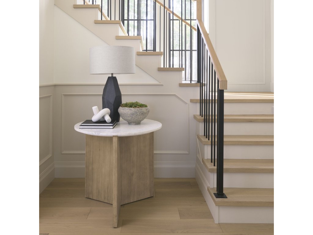 Marble Tabletop w/ Fluted Light Wood Base Foyer Accent Table