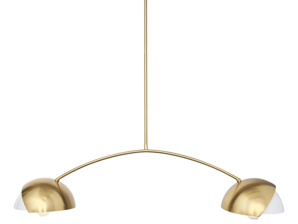 Brushed Brass w/ White Metal Shades 2-Light Chandelier
