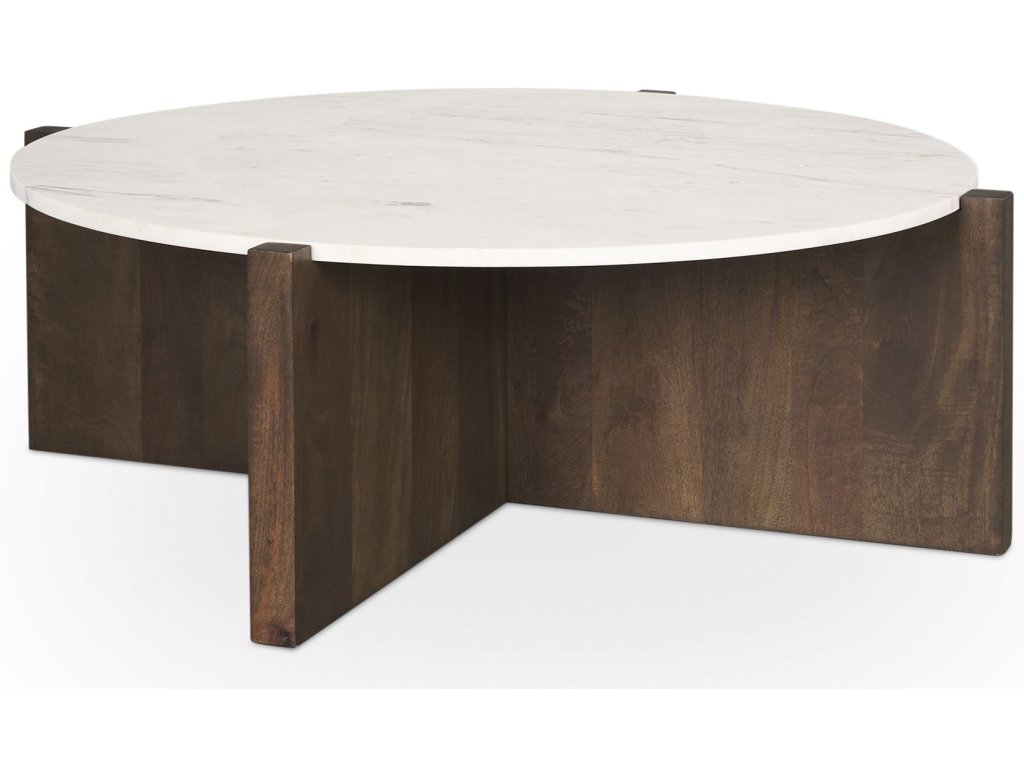 Dark Brown Wood w/ Marble Round Top Coffee Table