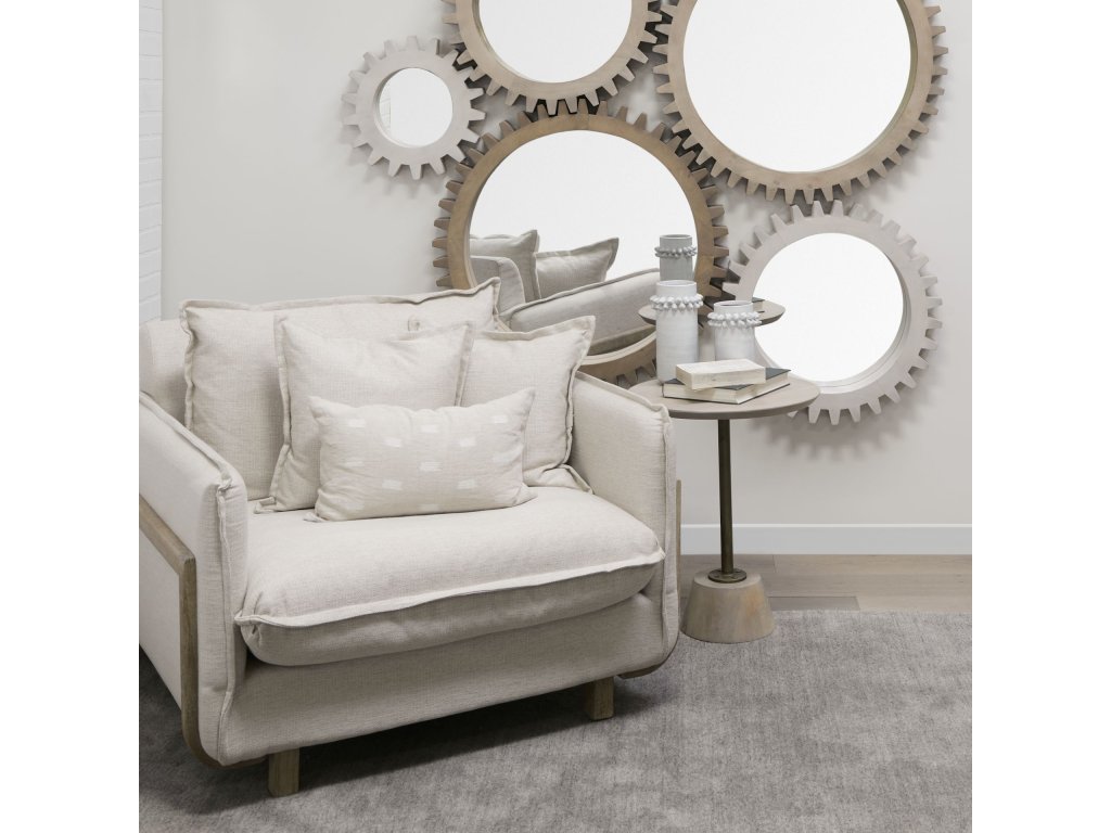 II Beige Upholstered and Brown Wood Frame Arm Chair