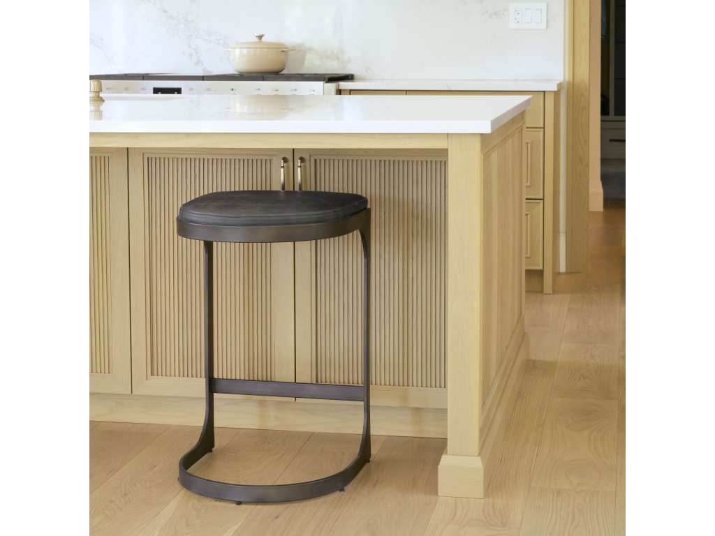 17L x 18W x 28H Black Leather w/ Metal Frame Counter Stool