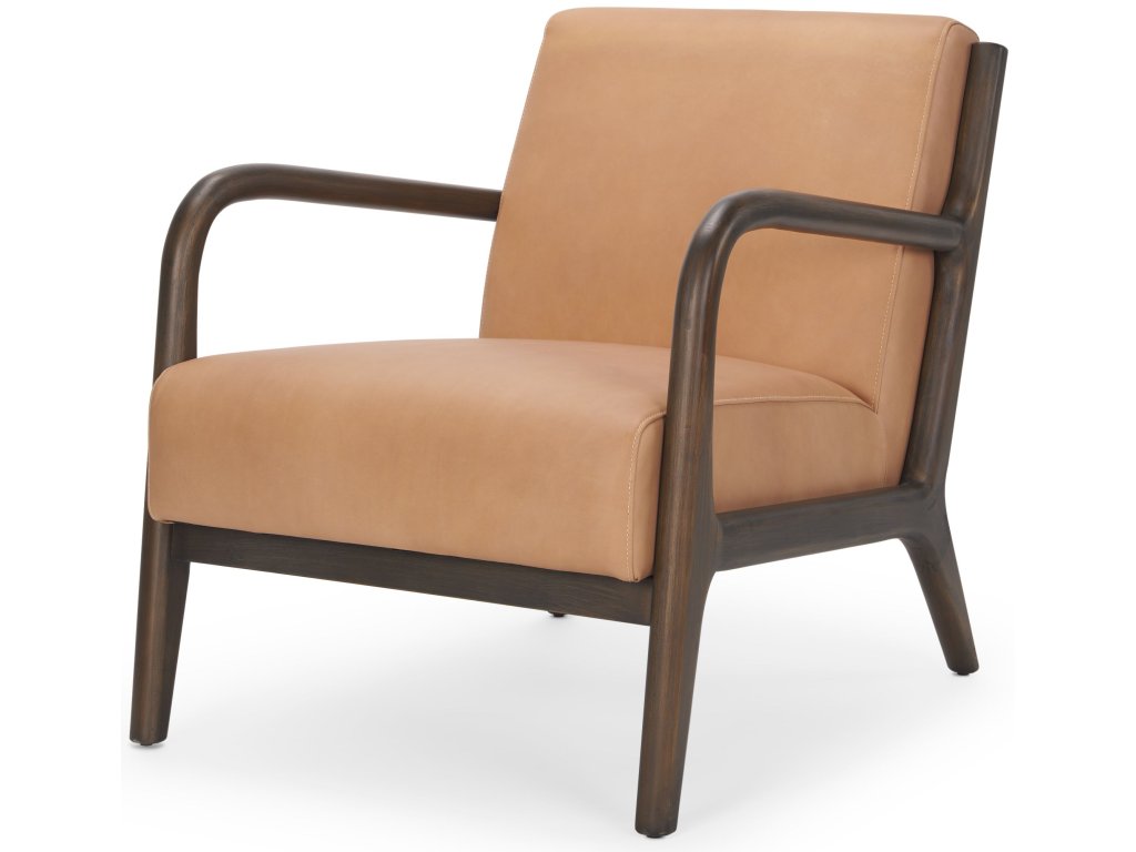 Accent Chair w/ Dark Brown Wood and Tan Genuine Leather
