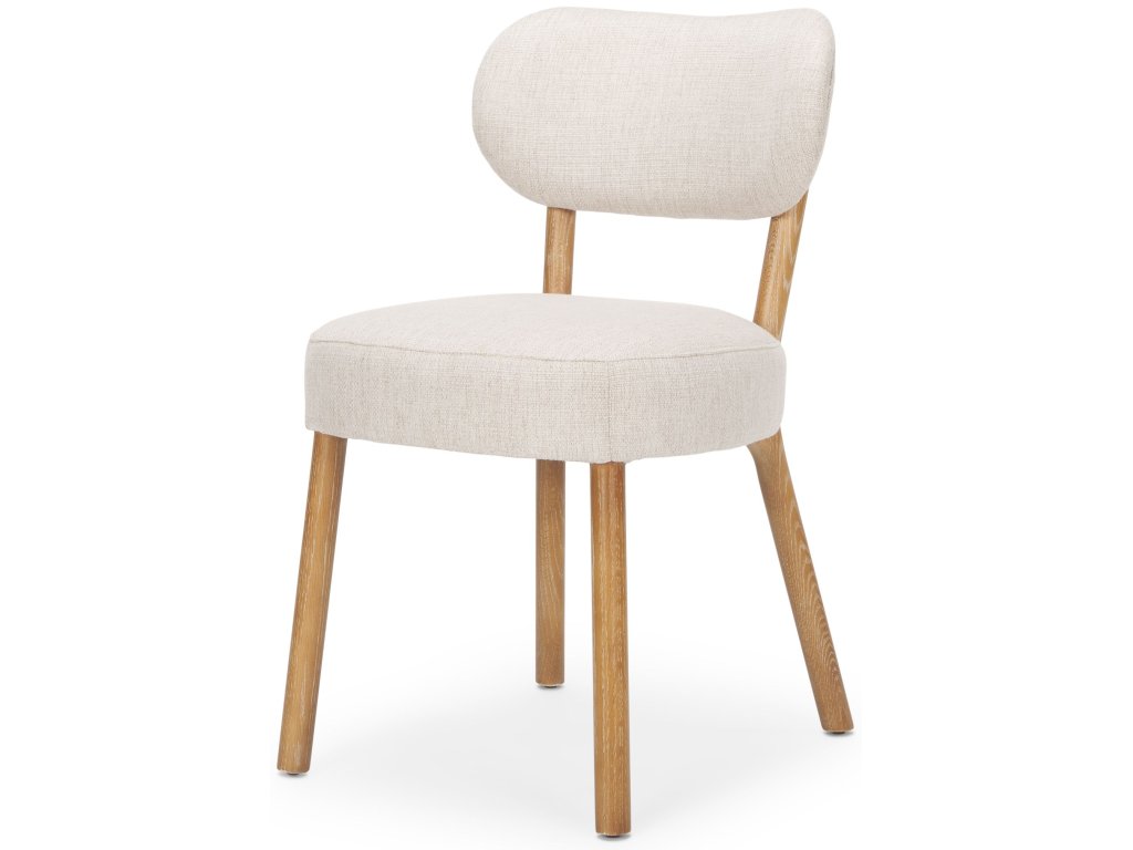 Dining Chair w/ Medium Brown Wood and Beige Fabric