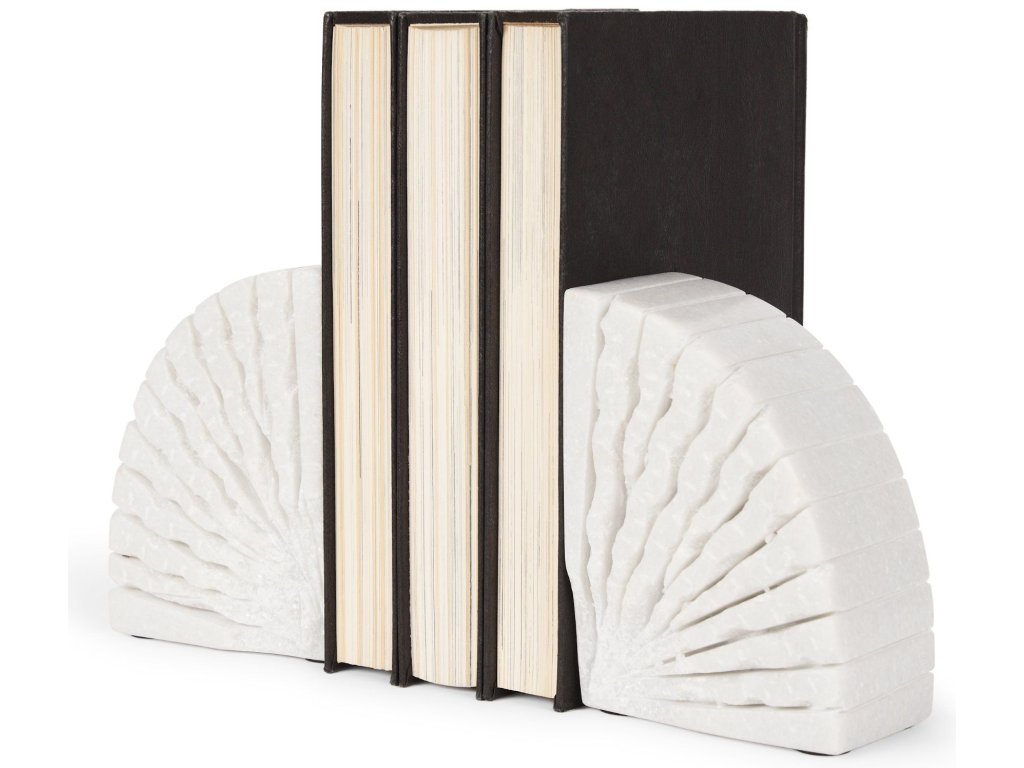White Marble Bookends w/Rough Carving (Set of 2)