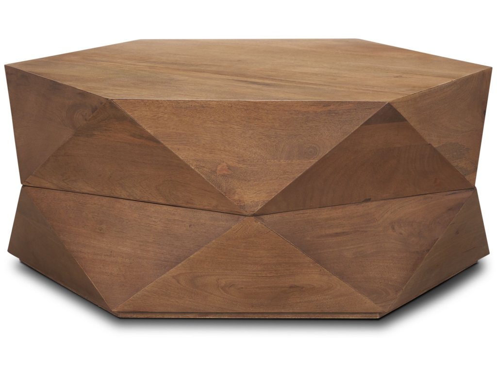 Hexagonal Hinged Solid Wood Top and Base Coffee Table