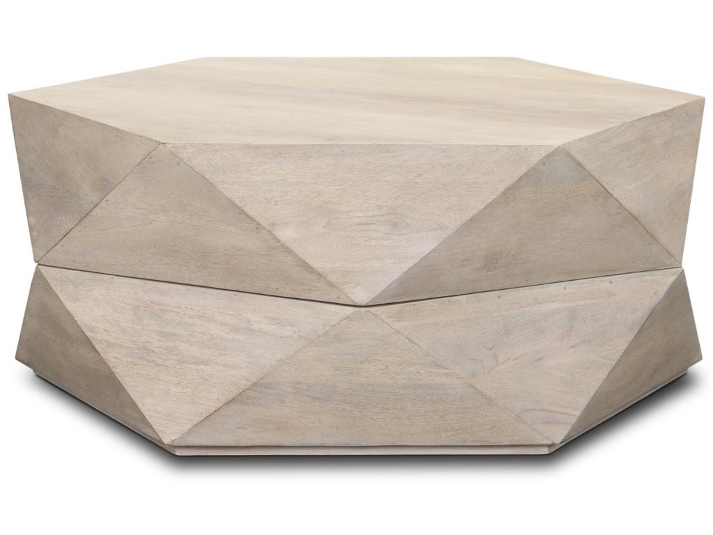 Hexagonal Hinged Solid Wood Top and Base Coffee Table