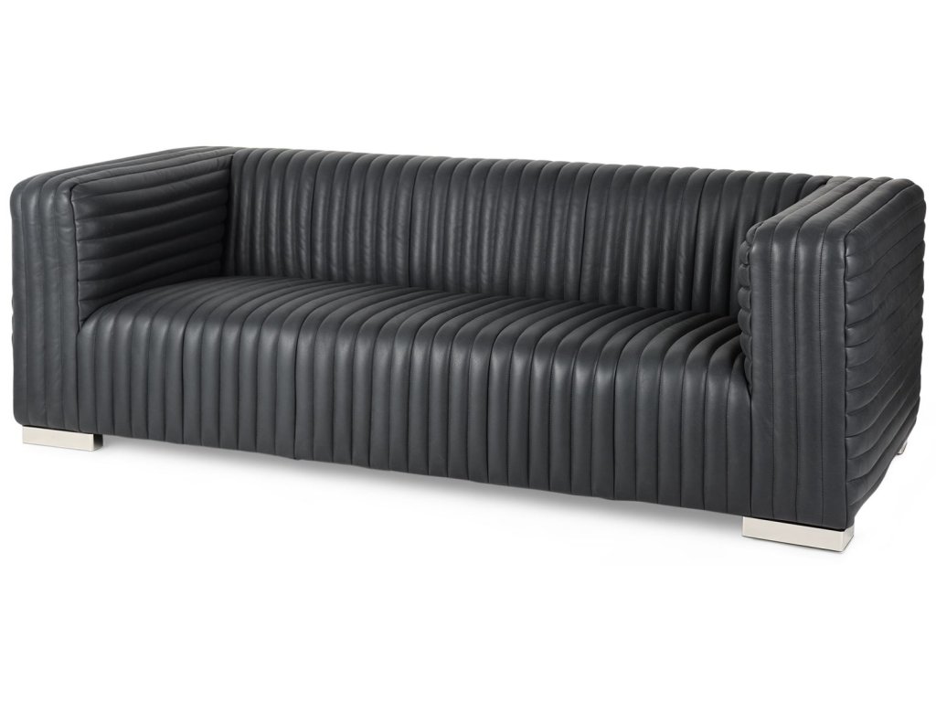 Black Leather Wrapped Three Seater Sofa 82.5L x 38.5W x 26.5H