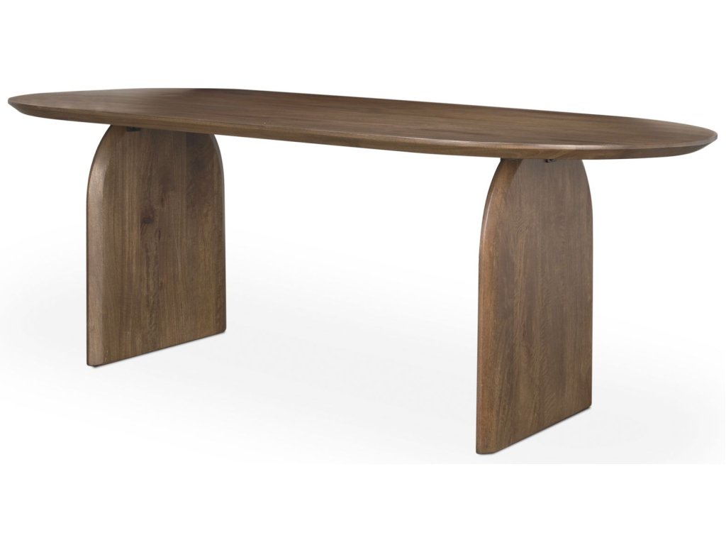 Oval Dining Table w/Dark Brown Wood Top & Arched Legs